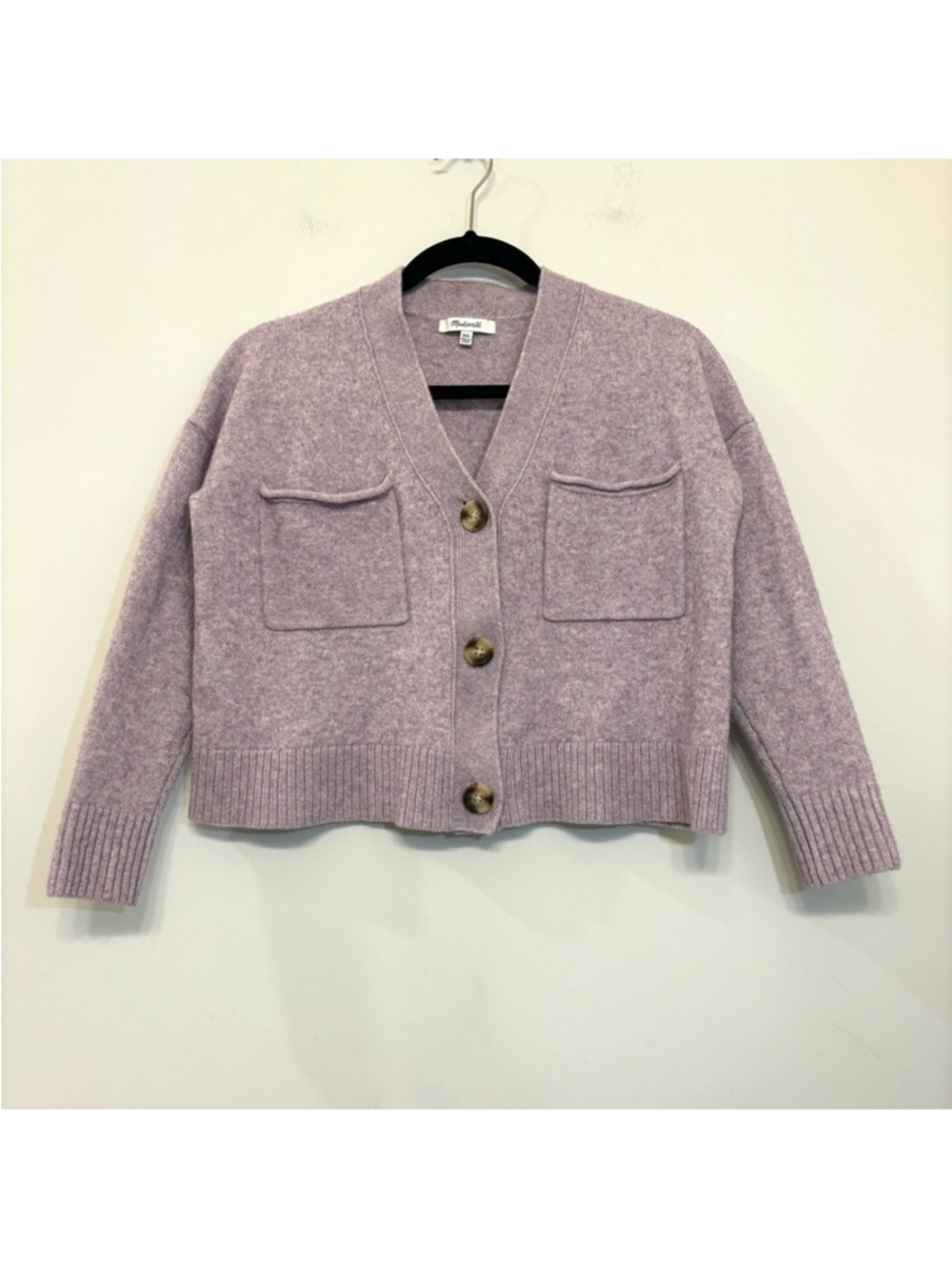Madewell Upton Cropped Cardigan Sweater Boxy Button Pockets Wool Blend Lavender‎